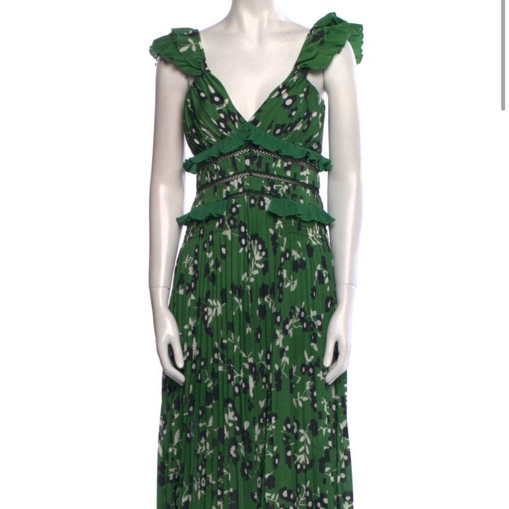 Self-Portrait Green Floral A-Line Skirt